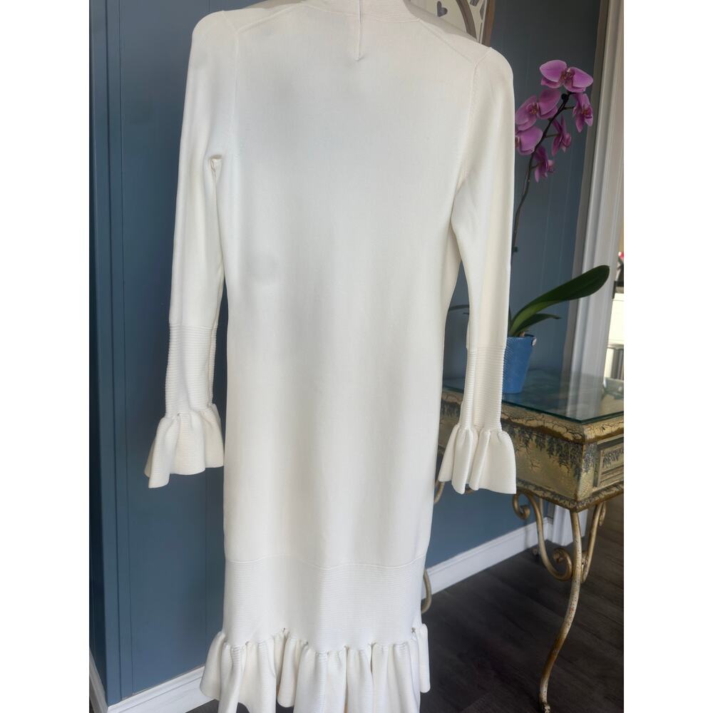 Reiss White Midi Dress with Ruffle Hem and Cuff Details